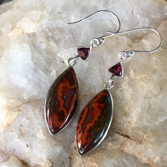 MOROCCAN AGATE & GARNET sterling silver earrings NWT - Picture 3 of 6